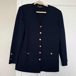 ST JOHN button up cardigan Womens Elegant Designer US 12 Navy Blue & Gold